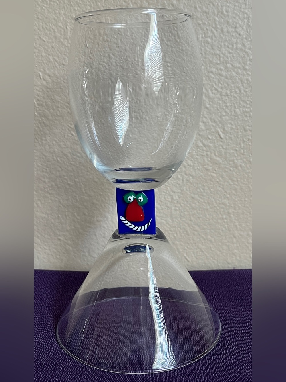 Vintage Reversible Wine Martini Glass Postmodern Nordic Art Glass Whimsical Face